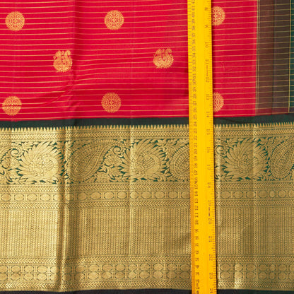 Red And Green Kanchipuram Silk Saree With Zari Stripes For Wedding Wear PV NYC 1634