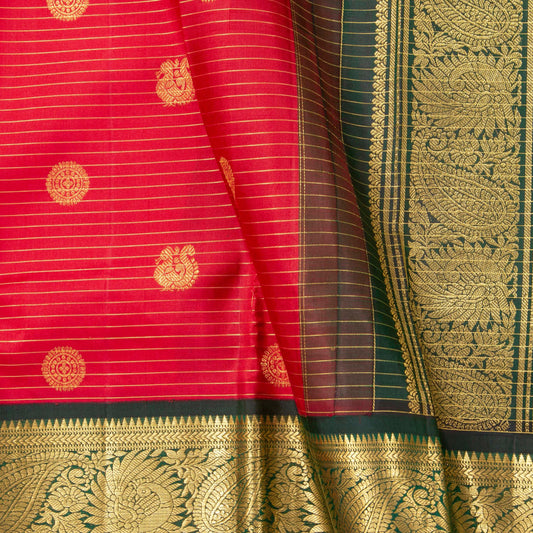 Red And Green Kanchipuram Silk Saree With Zari Stripes For Wedding Wear PV NYC 1634