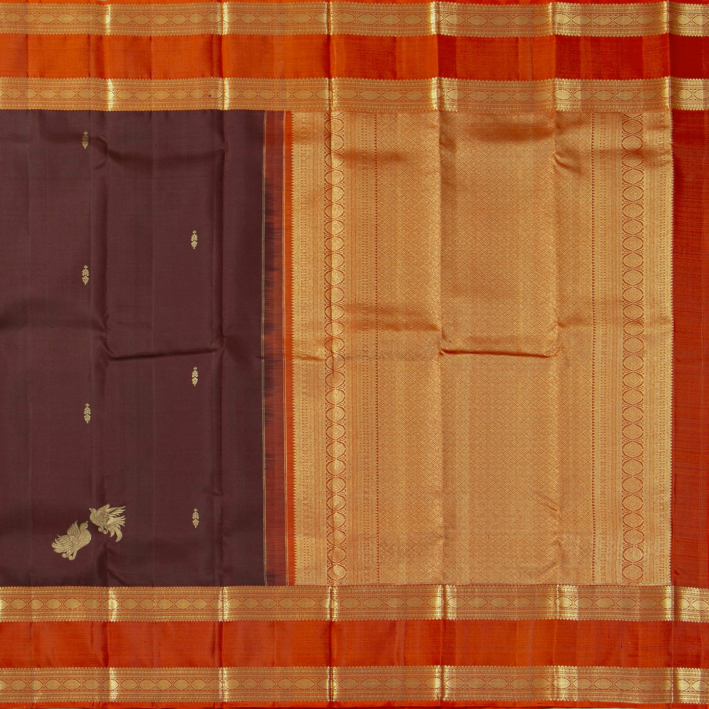Brown And Orange  Kanchipuram Silk Saree For Festive Wear PV MEN 261
