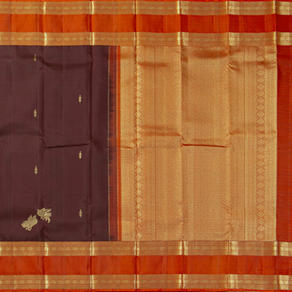 Brown And Orange  Kanchipuram Silk Saree For Festive Wear PV MEN 261