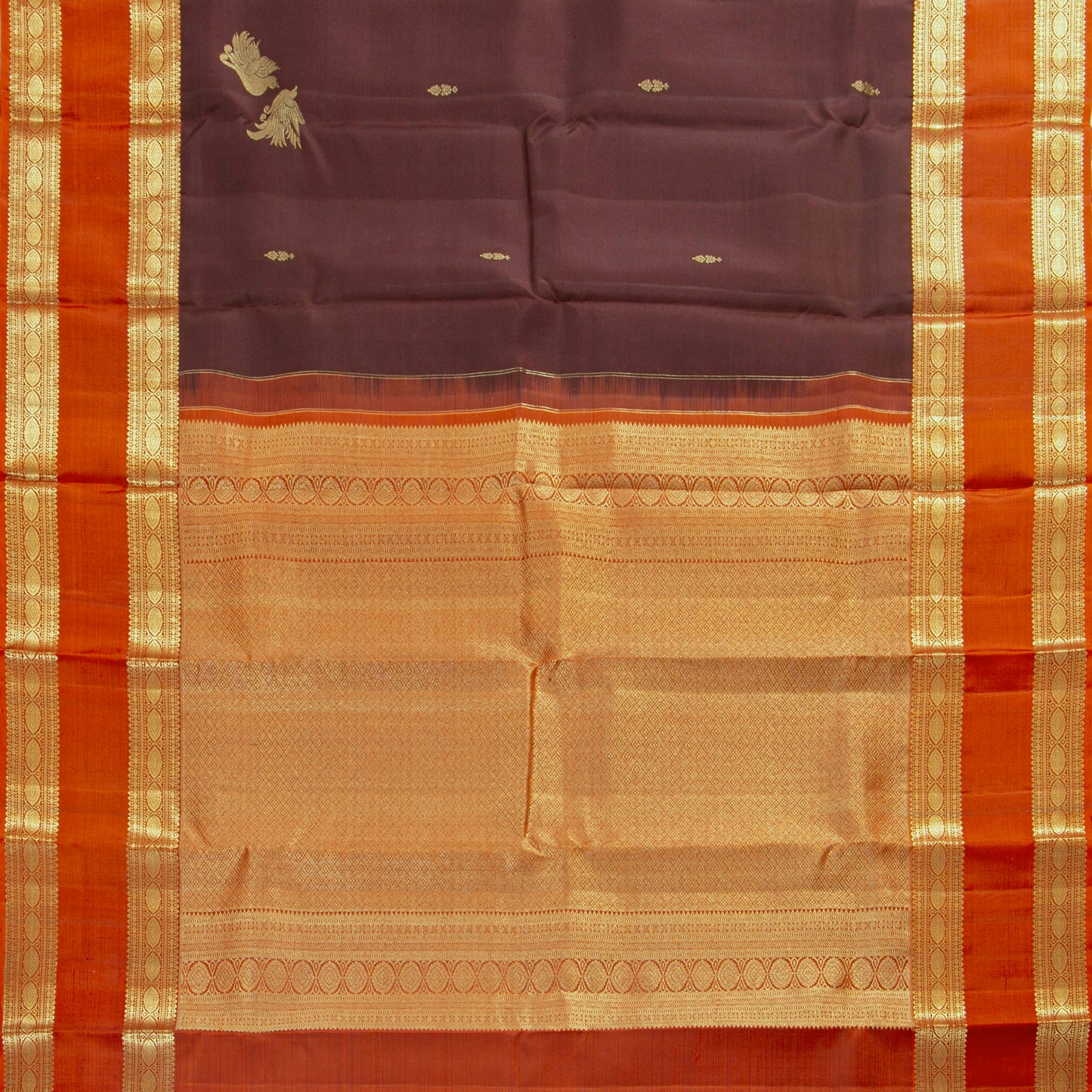 Brown And Orange  Kanchipuram Silk Saree For Festive Wear PV MEN 261