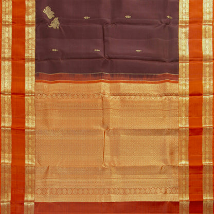 Brown And Orange  Kanchipuram Silk Saree For Festive Wear PV MEN 261