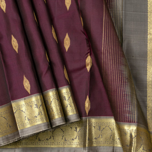 Purple And Grey Kanchipuram Silk Saree With Vanki Motifs For Festive Wear PV NYC 1639