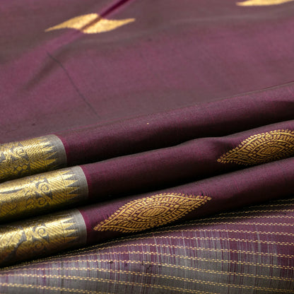 Purple And Grey Kanchipuram Silk Saree With Vanki Motifs For Festive Wear PV NYC 1639
