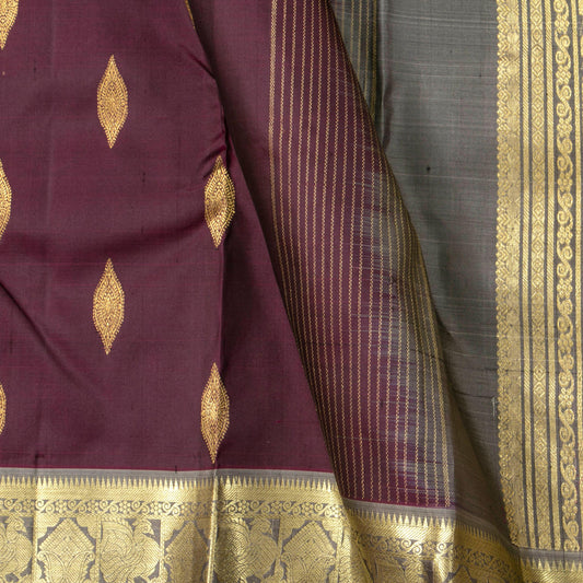 Purple And Grey Kanchipuram Silk Saree With Vanki Motifs For Festive Wear PV NYC 1639
