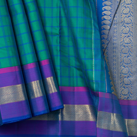 Turquoise Blue And Purple Kanchipuram Silk Saree For Festive Wear PV NYC 1628