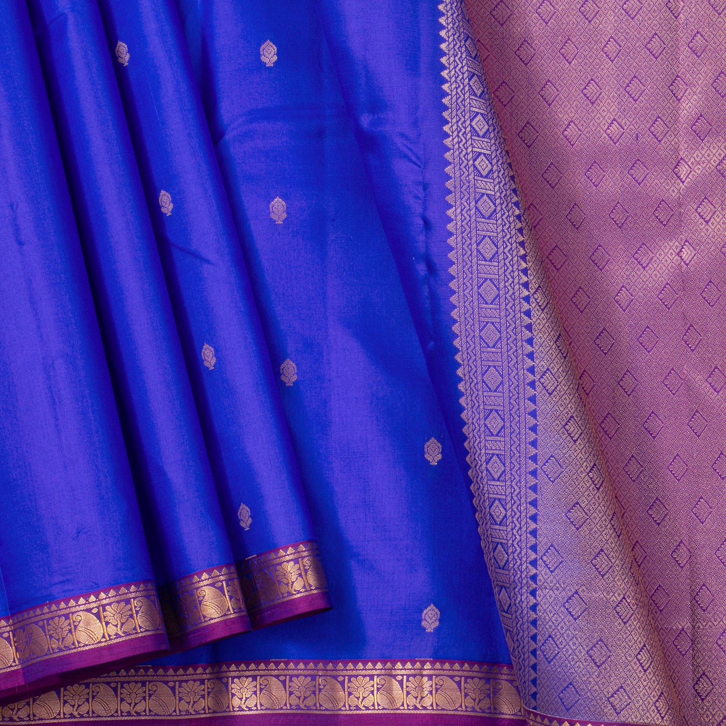 Blue And Magenta Kanchipuram Silk Saree For Festive Wear PV MEN 147