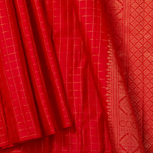 Red Kanchipuram Silk Saree For Festive Wear PV MEN 124
