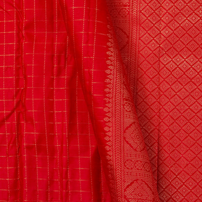Red Kanchipuram Silk Saree For Festive Wear PV MEN 124