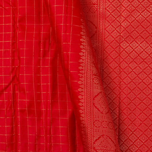 Red Kanchipuram Silk Saree For Festive Wear PV MEN 124