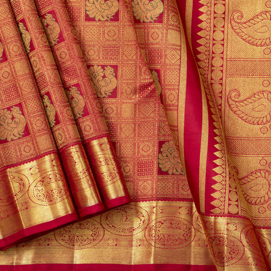 Red Kanchipuram Silk Saree For Bridal Wear PV NYC 1599