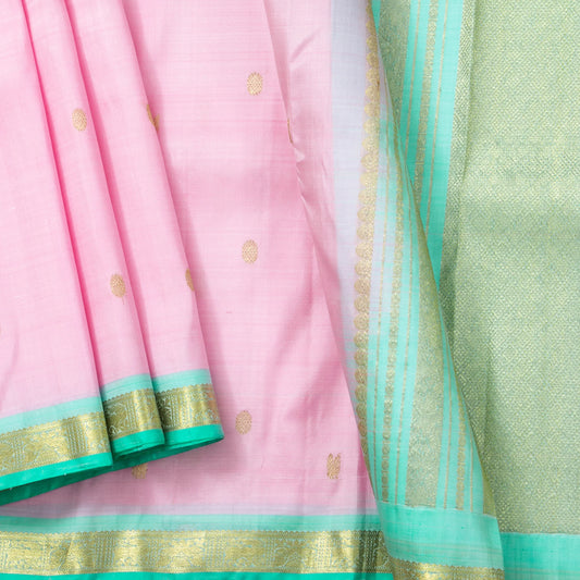 Pastel Pink And Green Kanchipuram Silk Saree For Festive Wear PV NYC 1606
