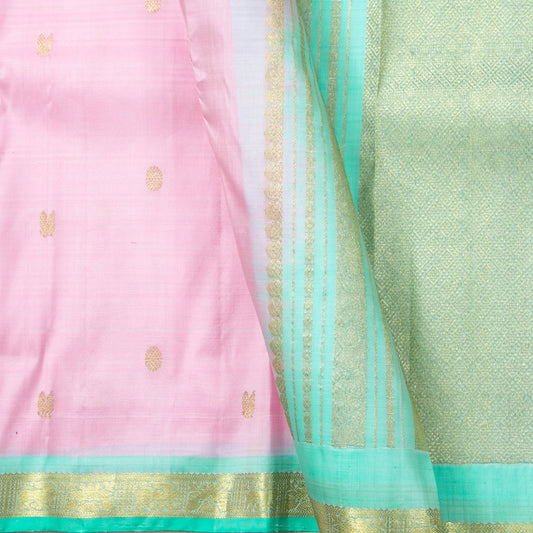 Pastel Pink And Green Kanchipuram Silk Saree For Festive Wear PV NYC 1606