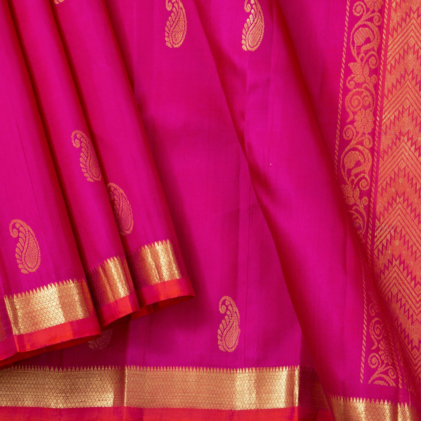 Pink And Red Kanchipuram Silk Saree For Festive Wear PV NYC 1632