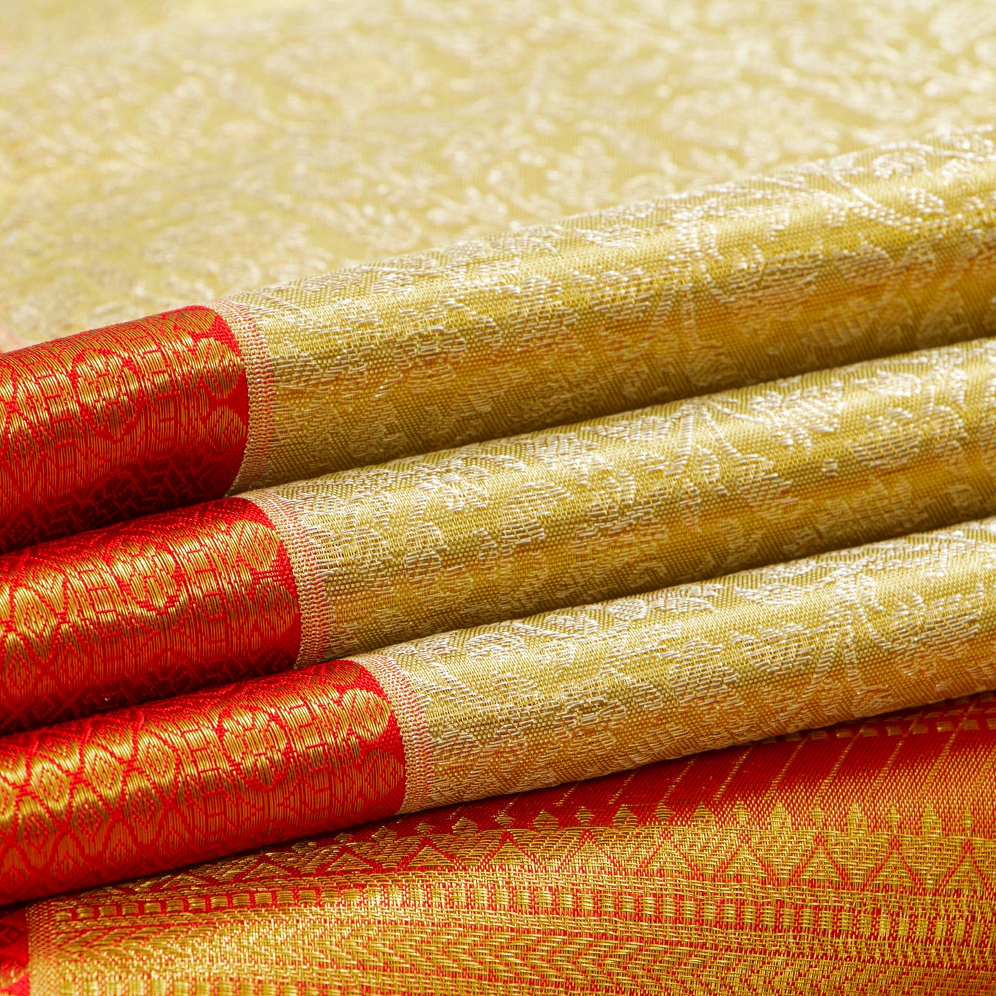 Gold And Red Tissue Kanchipuram Silk Saree For Bridal Wear PV MEN 267
