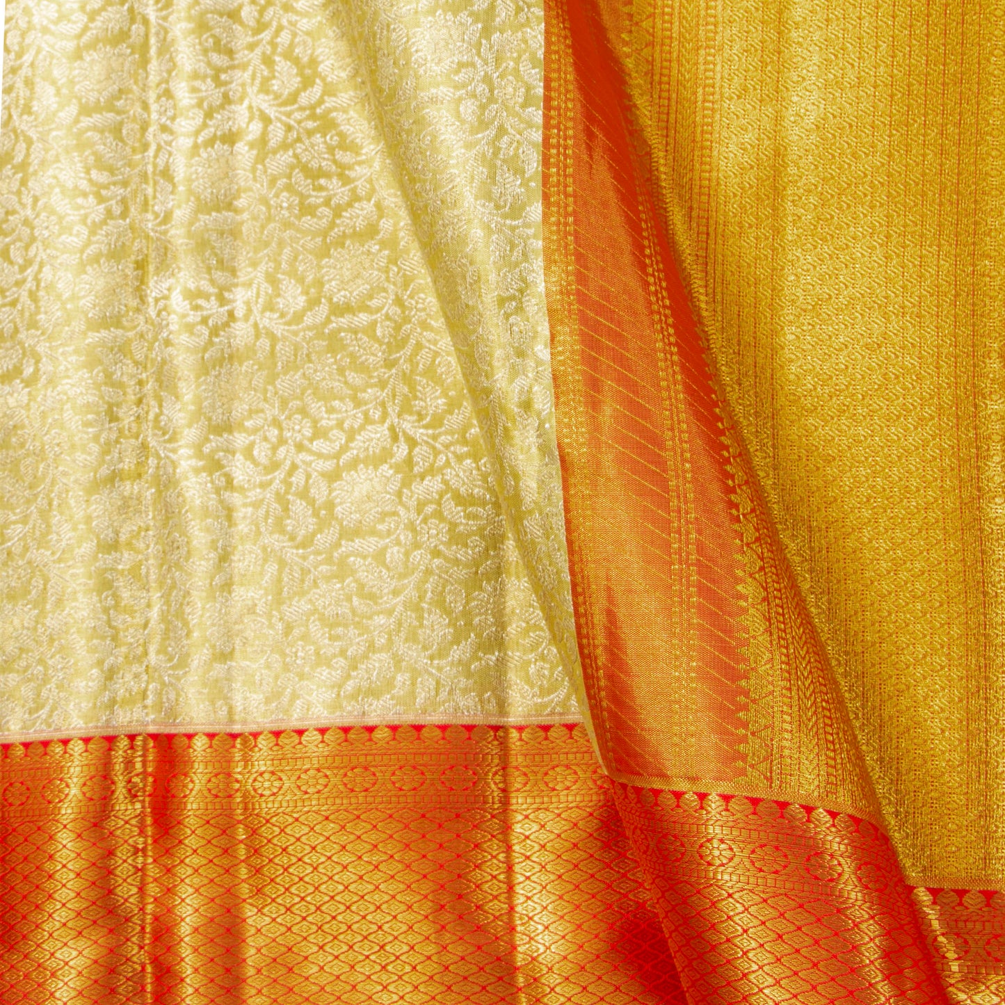 Gold And Red Tissue Kanchipuram Silk Saree For Bridal Wear PV MEN 267