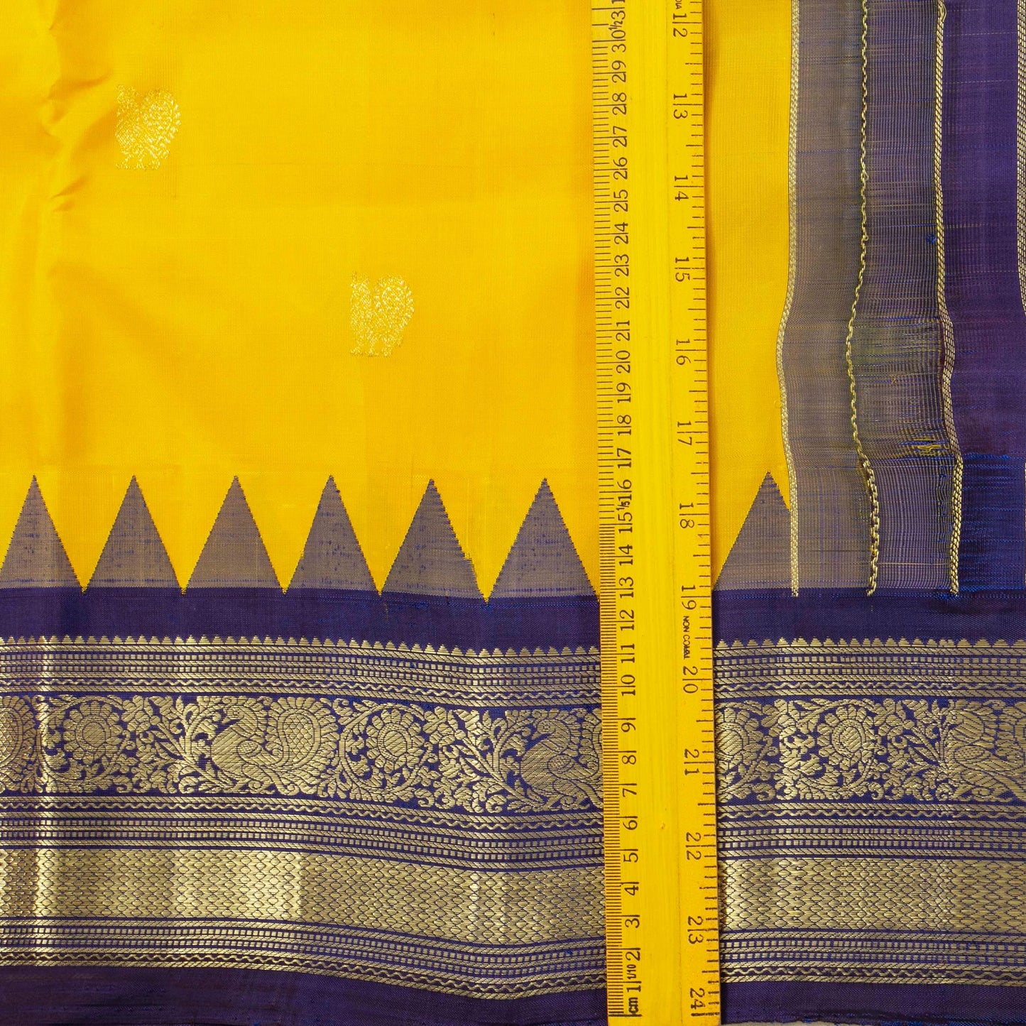 Yellow And Navy Blue Kanchipuram Silk Saree For Wedding Wear PV NYC 1627
