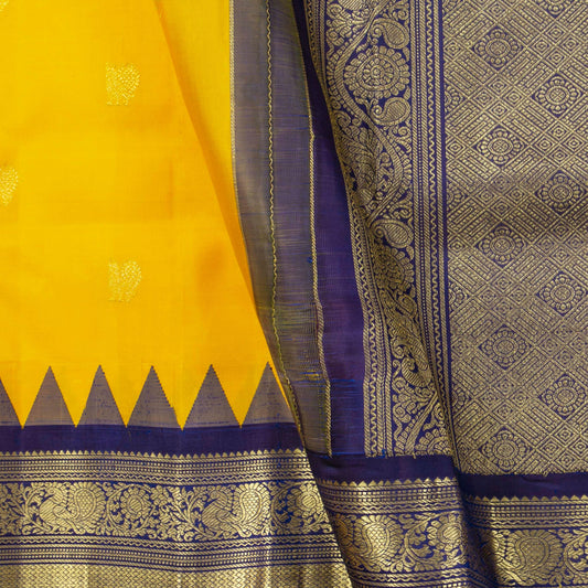 Yellow And Navy Blue Kanchipuram Silk Saree For Wedding Wear PV NYC 1627