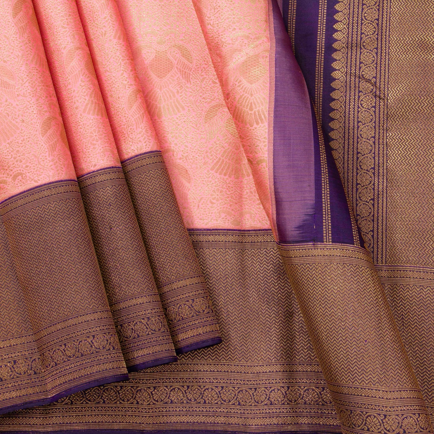 Pink And Purple Kanchipuram Silk Saree For Bridal Wear PV MEN 283 - Silk Sari - Panjavarnam PV MEN 283