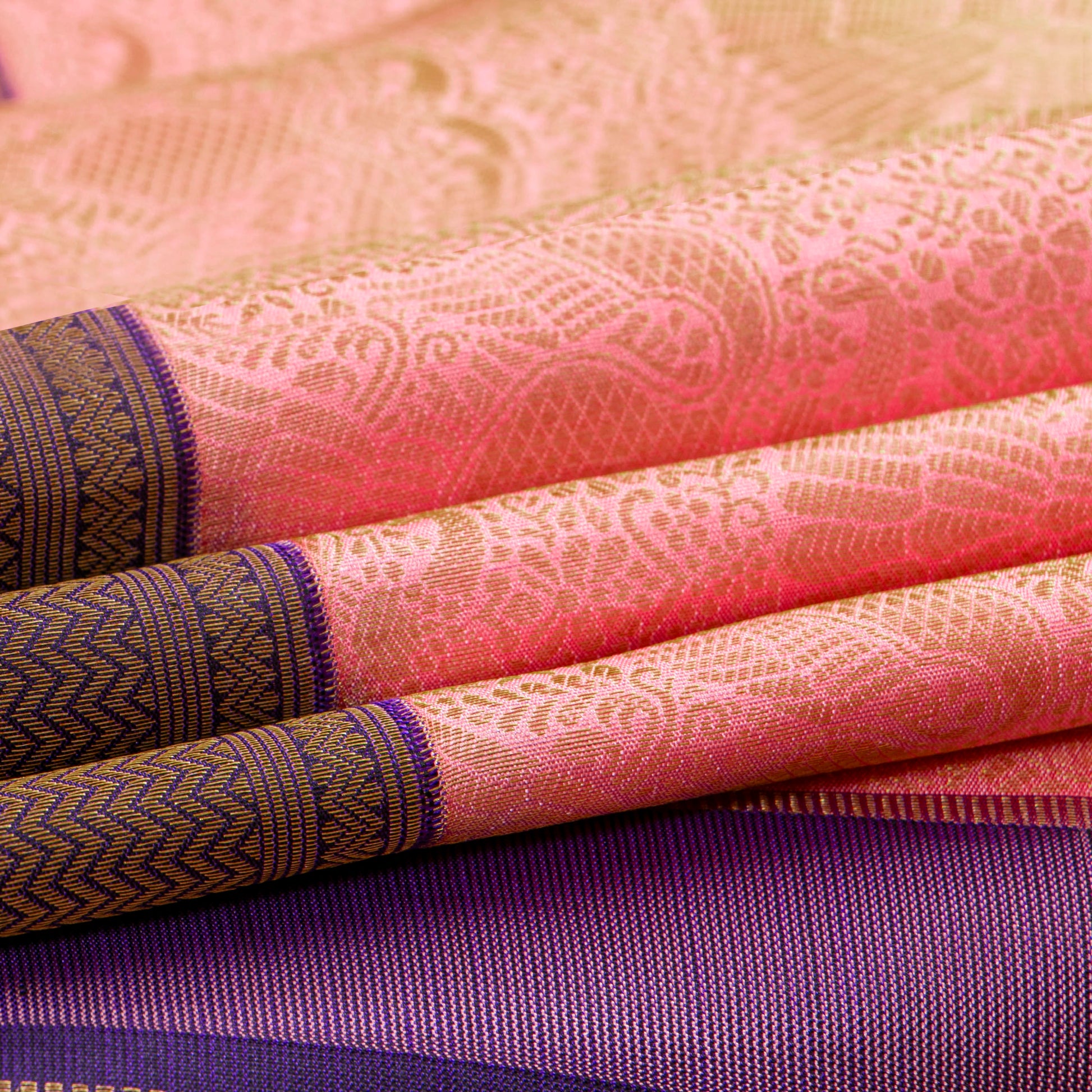Pink And Purple Kanchipuram Silk Saree For Bridal Wear PV MEN 283 - Silk Sari - Panjavarnam PV MEN 283