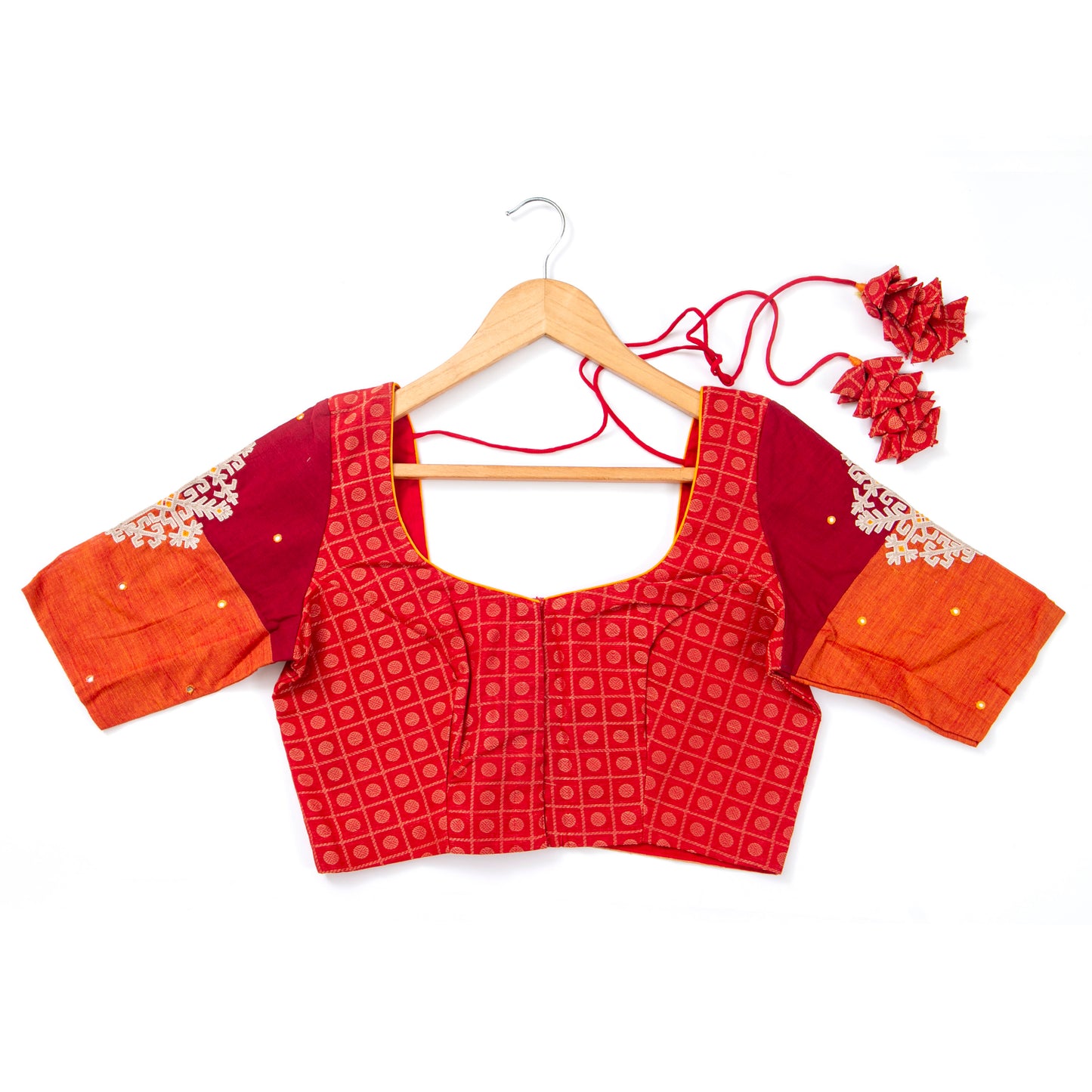 Orange And Maroon Kanchi Silk Cotton Readymade Blouse PV BL 168