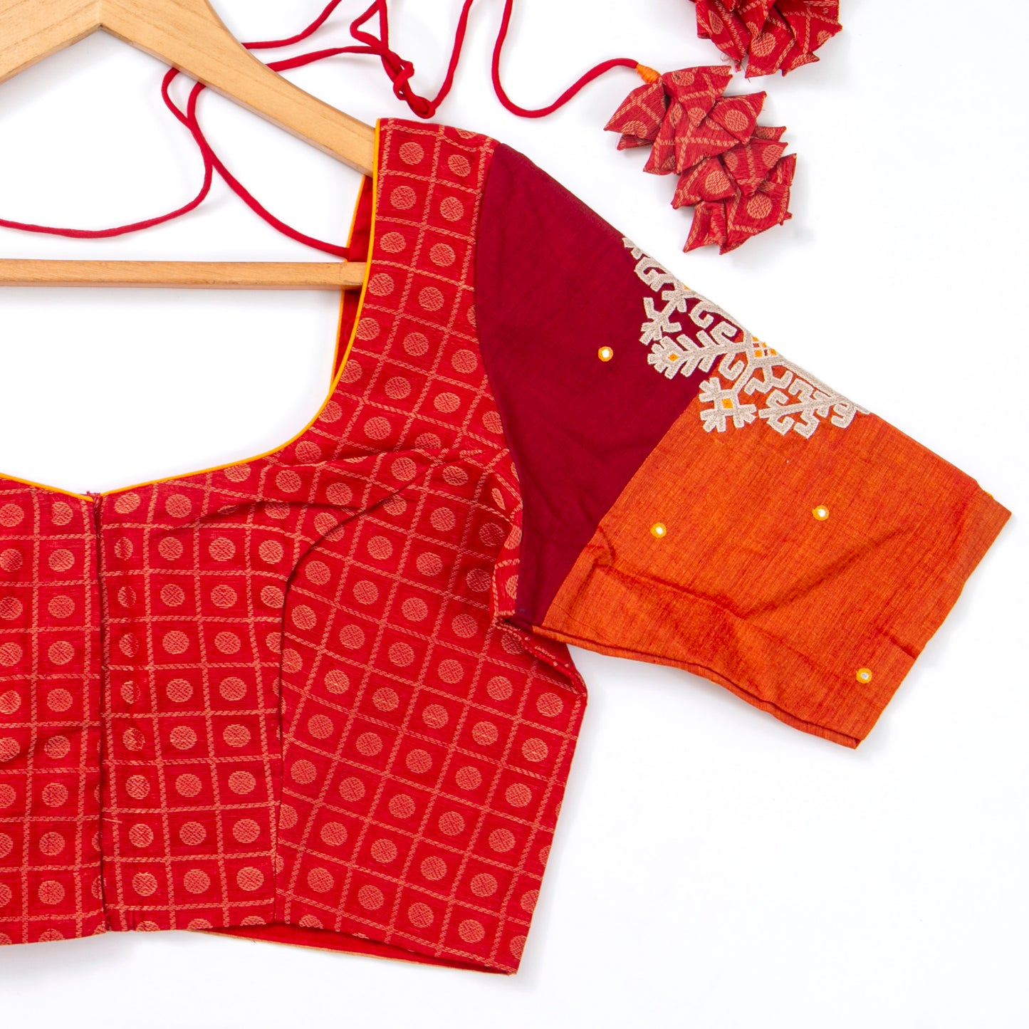 Orange And Maroon Kanchi Silk Cotton Readymade Blouse PV BL 168