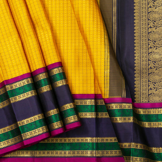 Yellow And Blue Kanchipuram Silk Saree For Wedding Wear PV NYC 1643