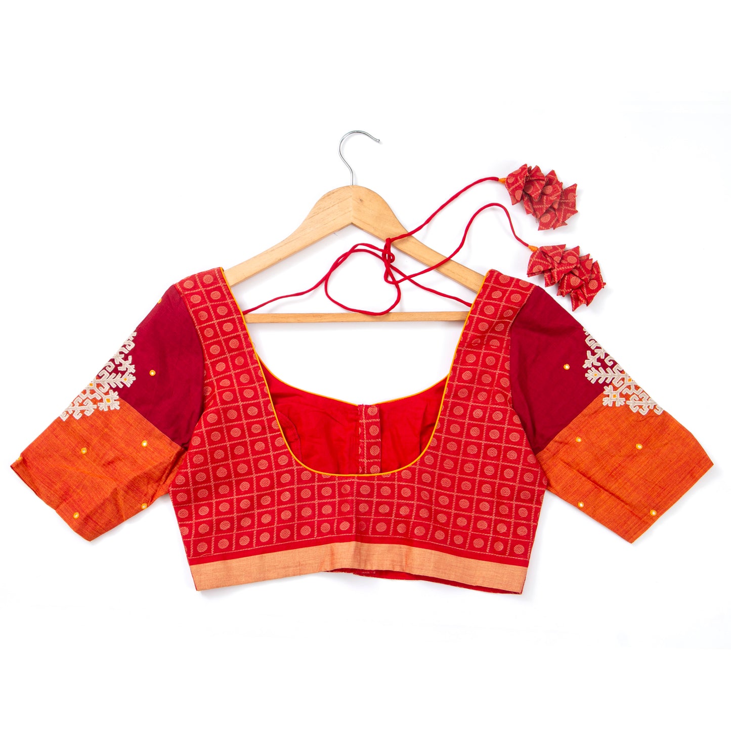 Orange And Maroon Kanchi Silk Cotton Readymade Blouse PV BL 168