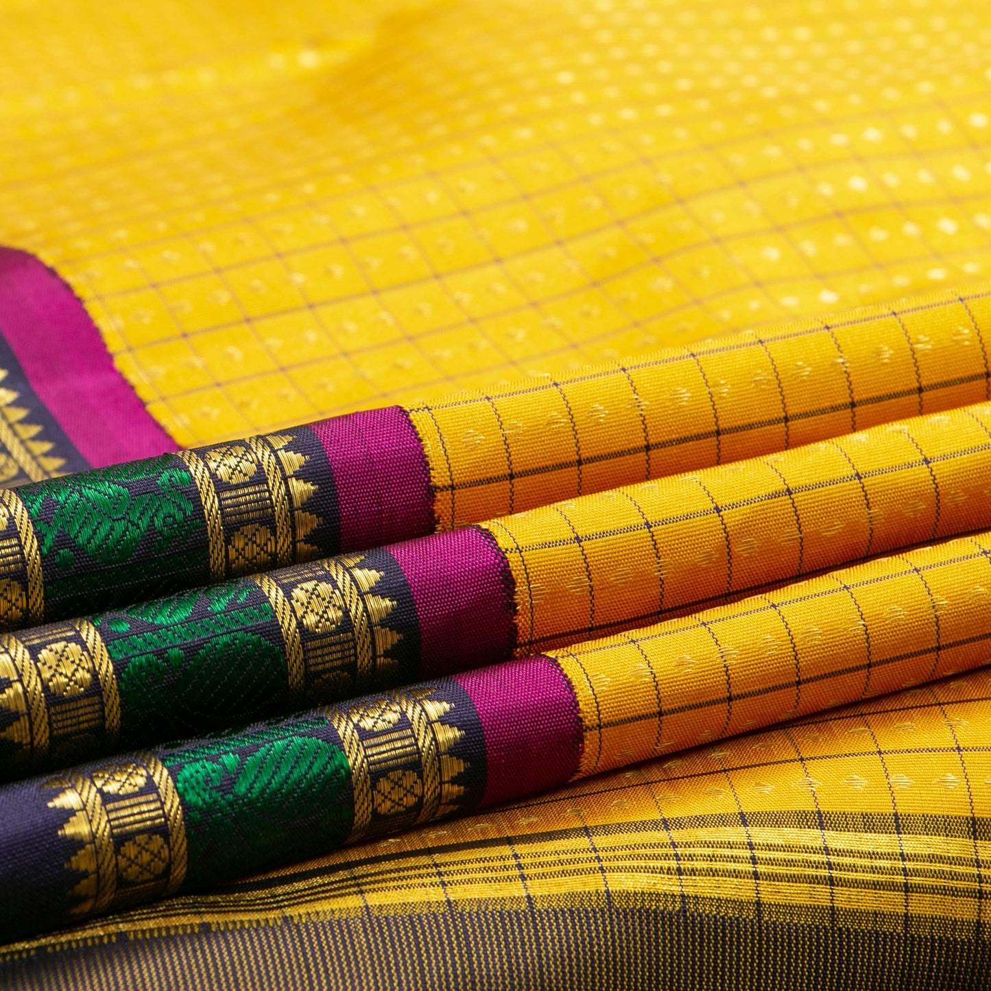 Yellow And Blue Kanchipuram Silk Saree For Wedding Wear PV NYC 1643