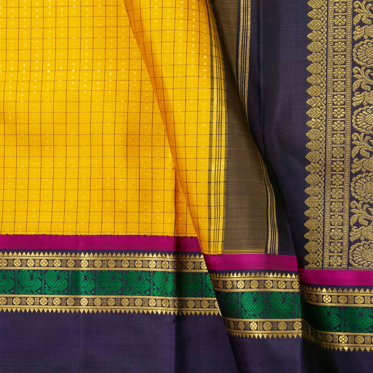 Yellow And Blue Kanchipuram Silk Saree For Wedding Wear PV NYC 1643
