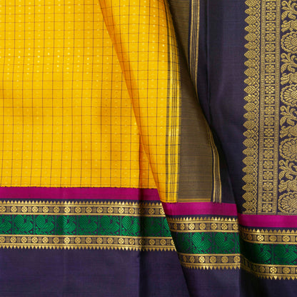 Yellow And Blue Kanchipuram Silk Saree For Wedding Wear PV NYC 1643