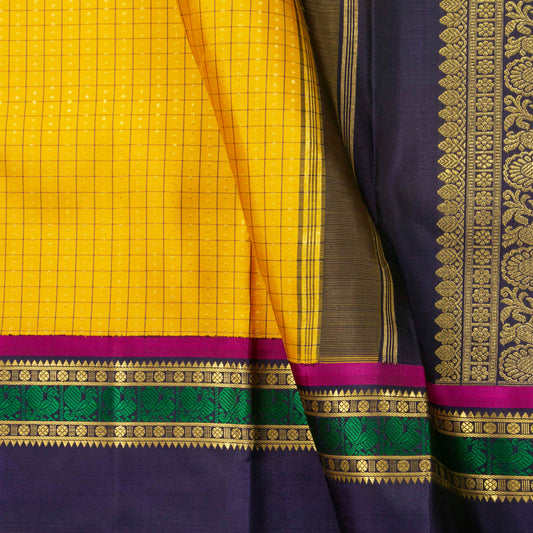 Yellow And Blue Kanchipuram Silk Saree For Wedding Wear PV NYC 1643