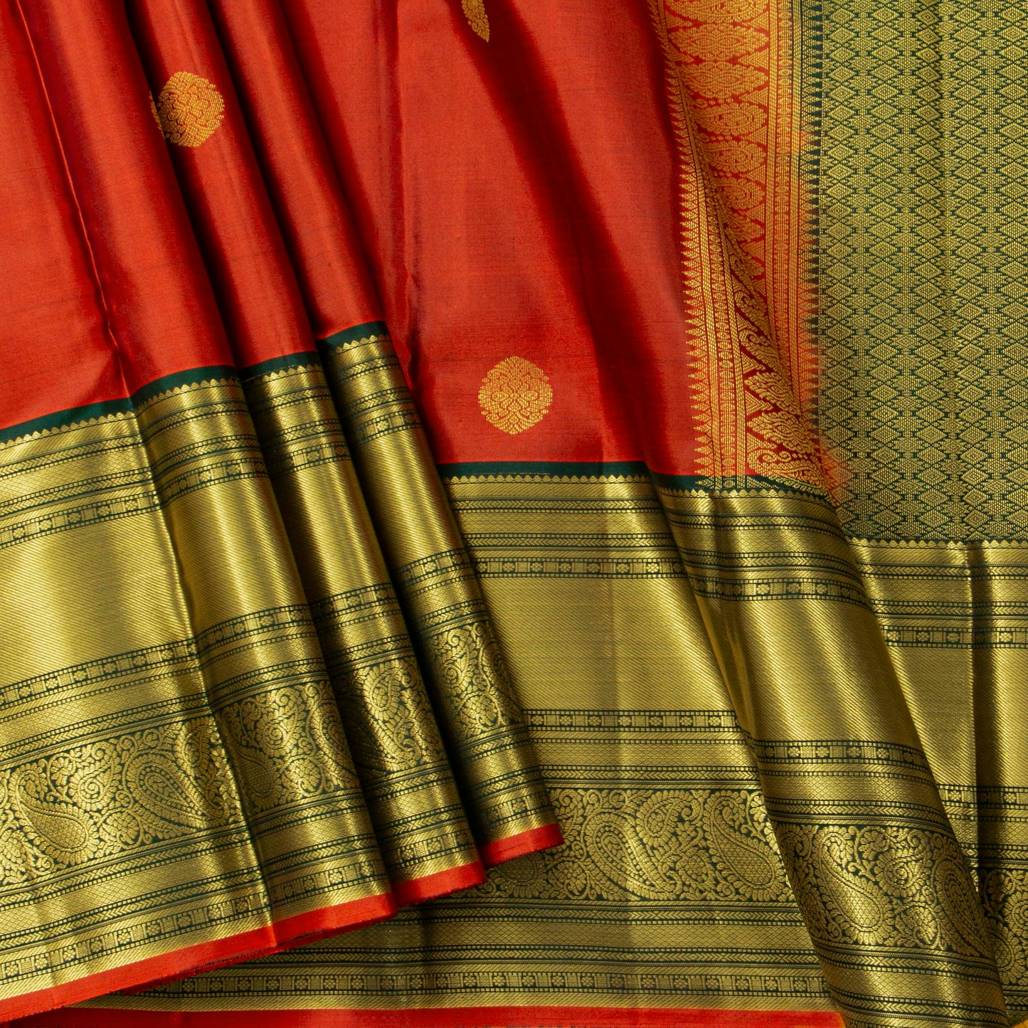 Orange And Green Kanchipuram Silk Saree For Festival Wear PV MEN 143