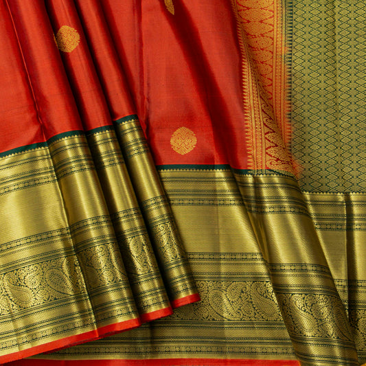 Orange And Green Kanchipuram Silk Saree For Festival Wear PV MEN 143