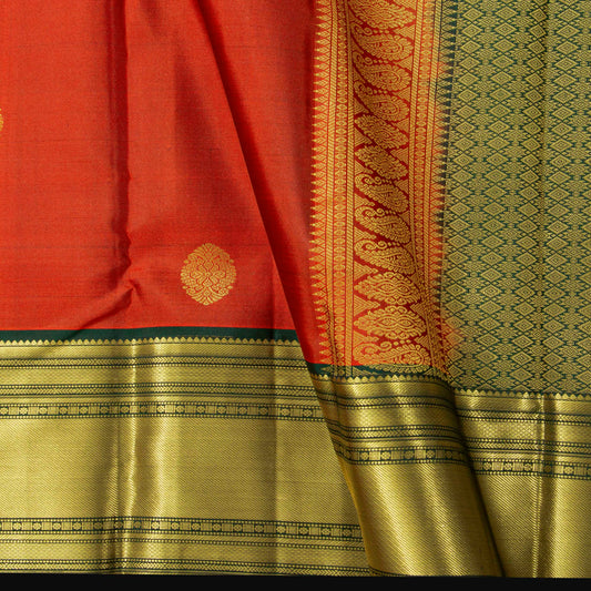 Rust And Green Kanchipuram Silk Saree For Festival Wear PV MEN 143