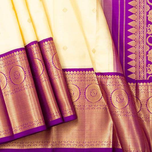 Off White And Magenta Kanchipuram Silk Saree For Wedding Wear PV NYC 1719