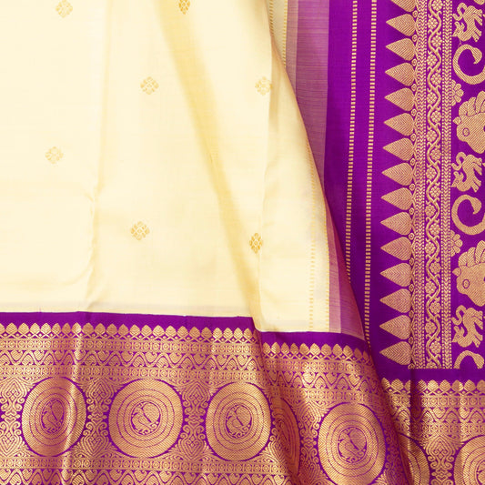 Off White And Magenta Kanchipuram Silk Saree For Wedding Wear PV NYC 1719