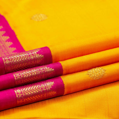 Yellow And Pink Kanchipuram Silk Saree For Bridal Wear PV NYC 1637