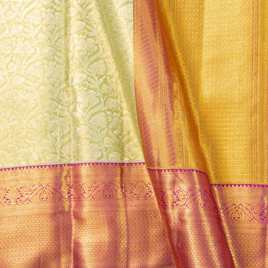 Green And Magenta Tissue Kanchipuram Silk Saree For Bridal Wear PV MEN 266 - Silk Sari - Panjavarnam PV MEN 266