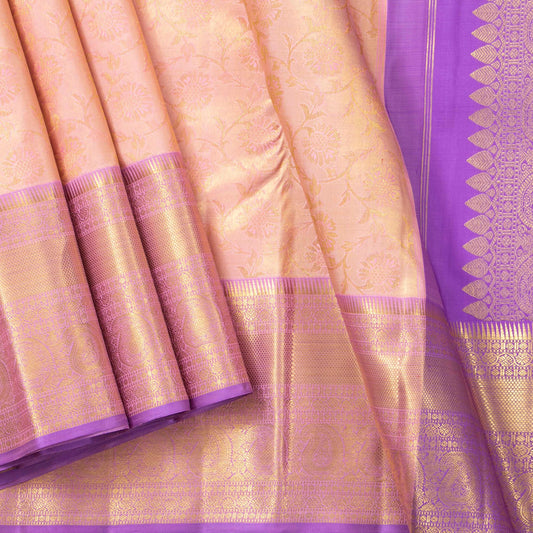 Pastel Pink And Lavender Kanchipuram Silk Saree For Wedding Wear PV NYC 1612