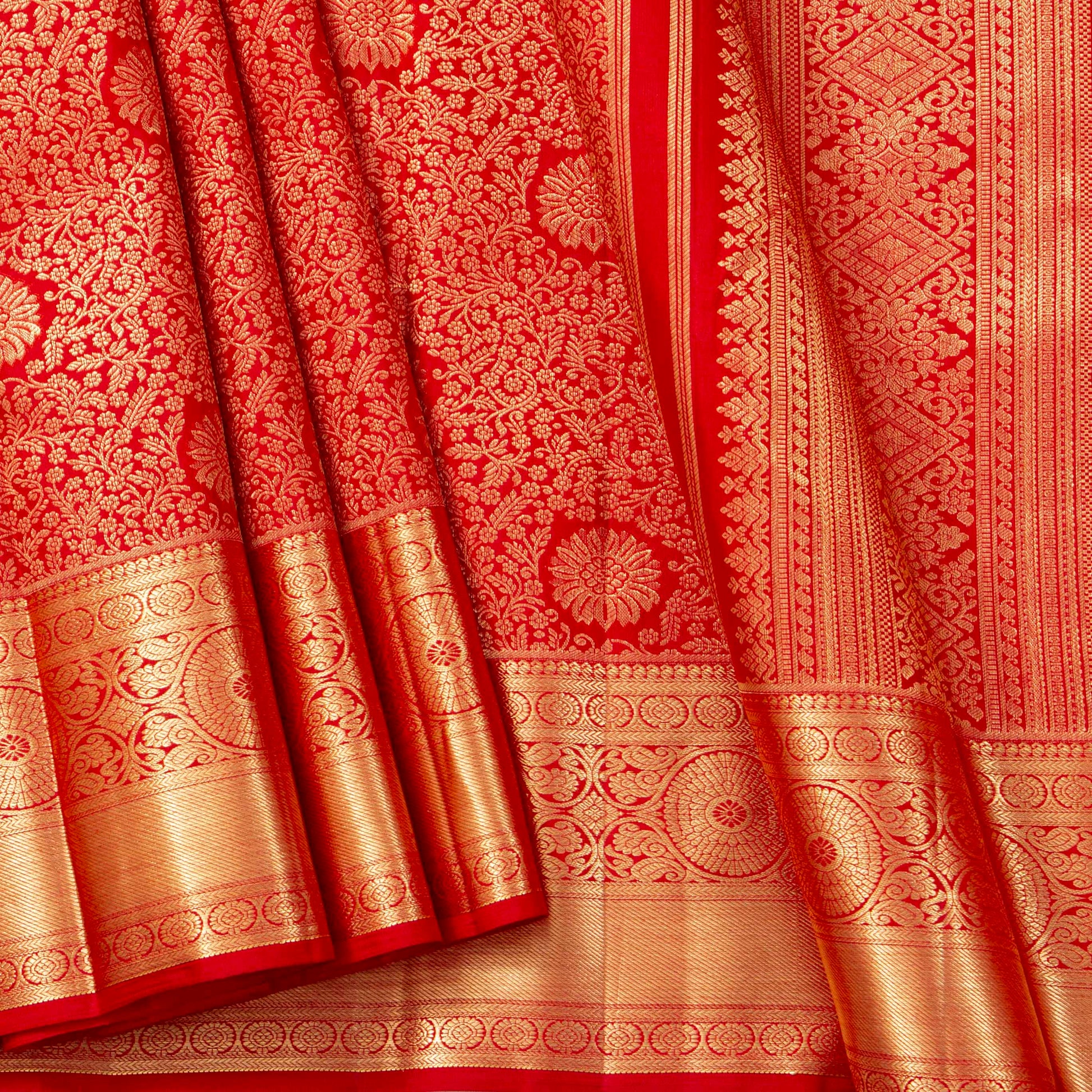 Red Kanchipuram Silk Saree For Festive Wear PV MEN 260 - Silk Sari - Panjavarnam PV MEN 260