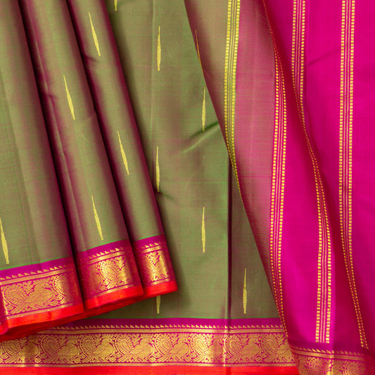 Green And Pink Kanchipuram Silk Saree For Festive Wear PV NYC 1720