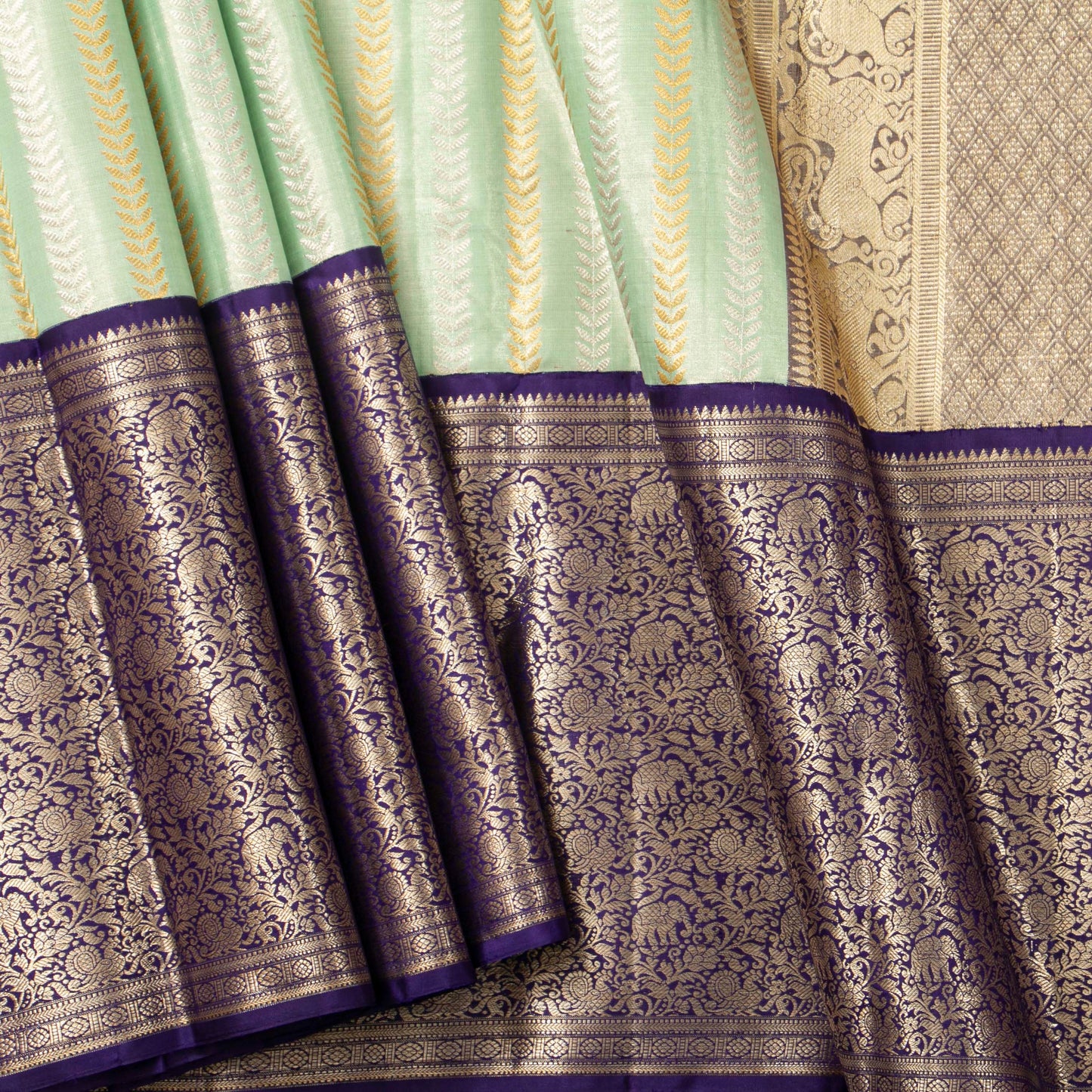 Pastel Blue And Navy Blue Tissue Kanchipuram Silk Saree For Bridal Wear PV MEN 284 - Silk Sari - Panjavarnam PV MEN 284