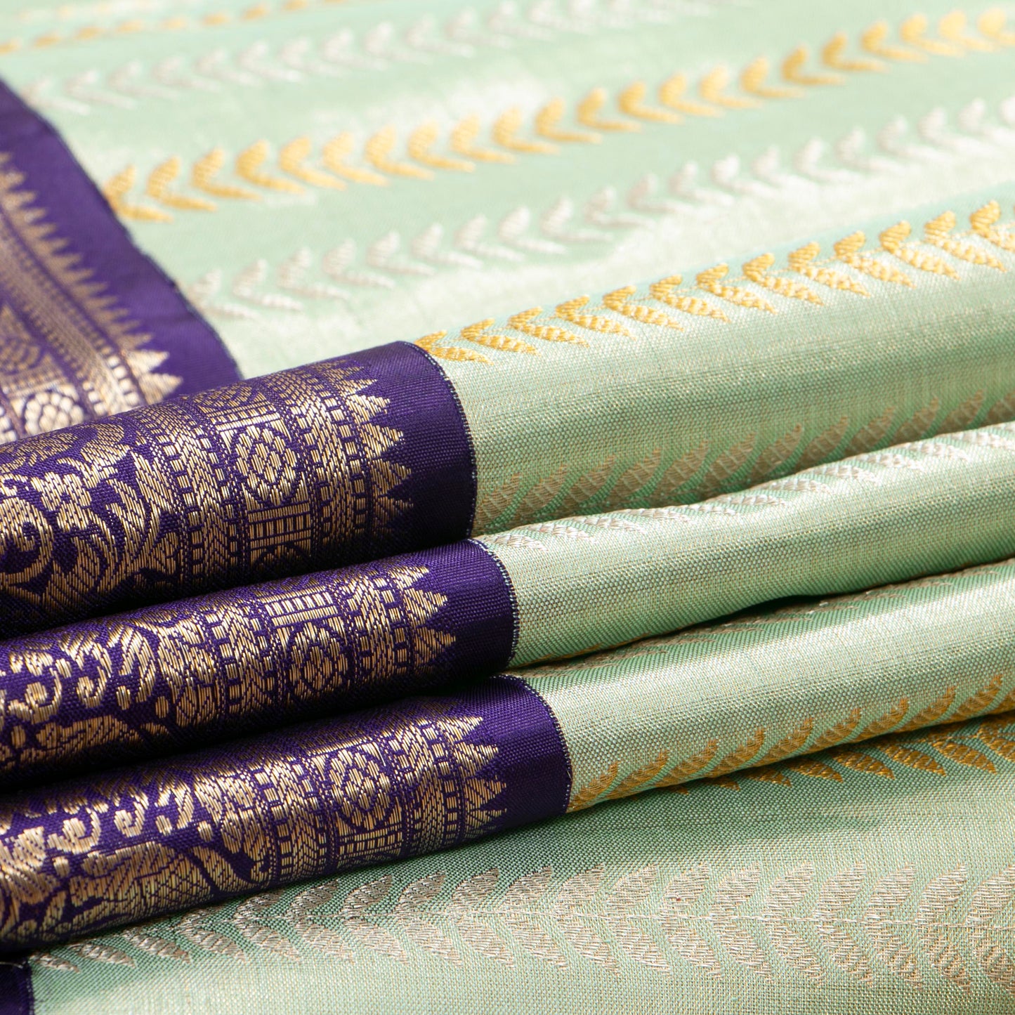 Pastel Blue And Navy Blue Tissue Kanchipuram Silk Saree For Bridal Wear PV MEN 284 - Silk Sari - Panjavarnam PV MEN 284