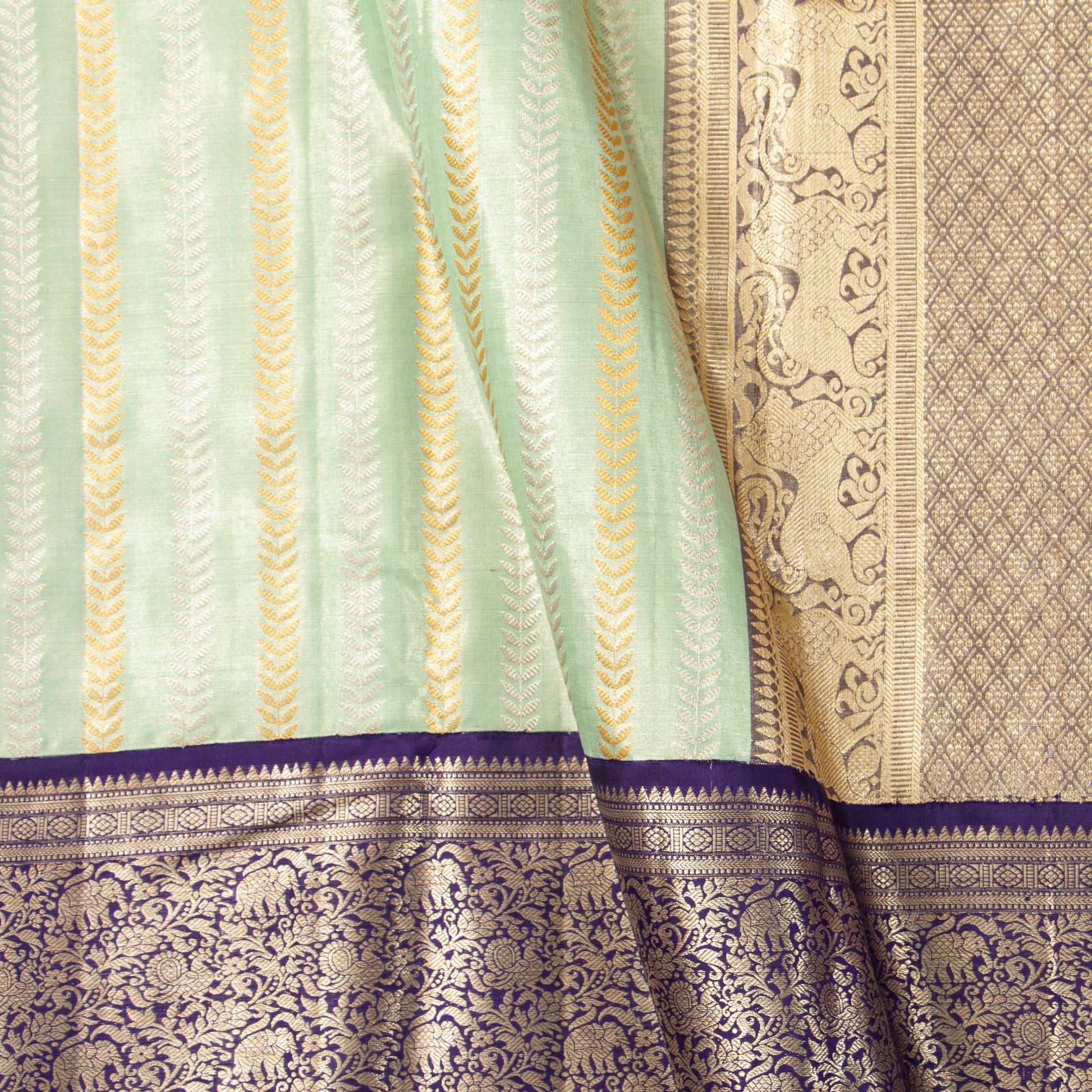 Pastel Blue And Navy Blue Tissue Kanchipuram Silk Saree For Bridal Wear PV MEN 284 - Silk Sari - Panjavarnam PV MEN 284