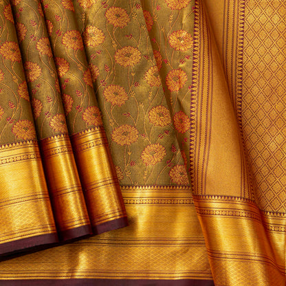Green ANd Maroon  Tissue Kanchipuram Silk Saree For Bridal Wear PV MEN 288