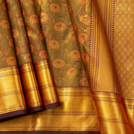 Green ANd Maroon  Tissue Kanchipuram Silk Saree For Bridal Wear PV MEN 288