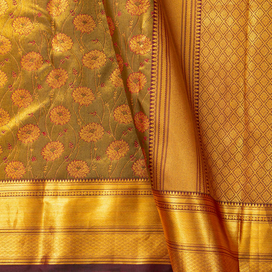 Green ANd Maroon  Tissue Kanchipuram Silk Saree For Bridal Wear PV MEN 288