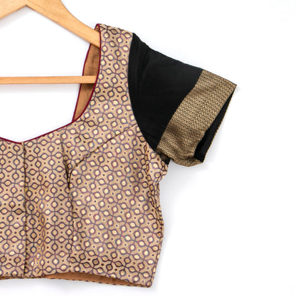 Beige And Black Silk Cotton Readymade Blouse PV BL 182