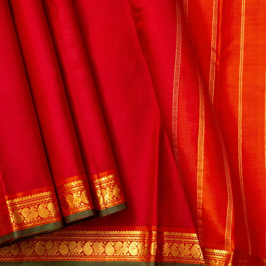Red And Orange Kanchipuram Silk Saree For Festive Wear PV NYC 1727
